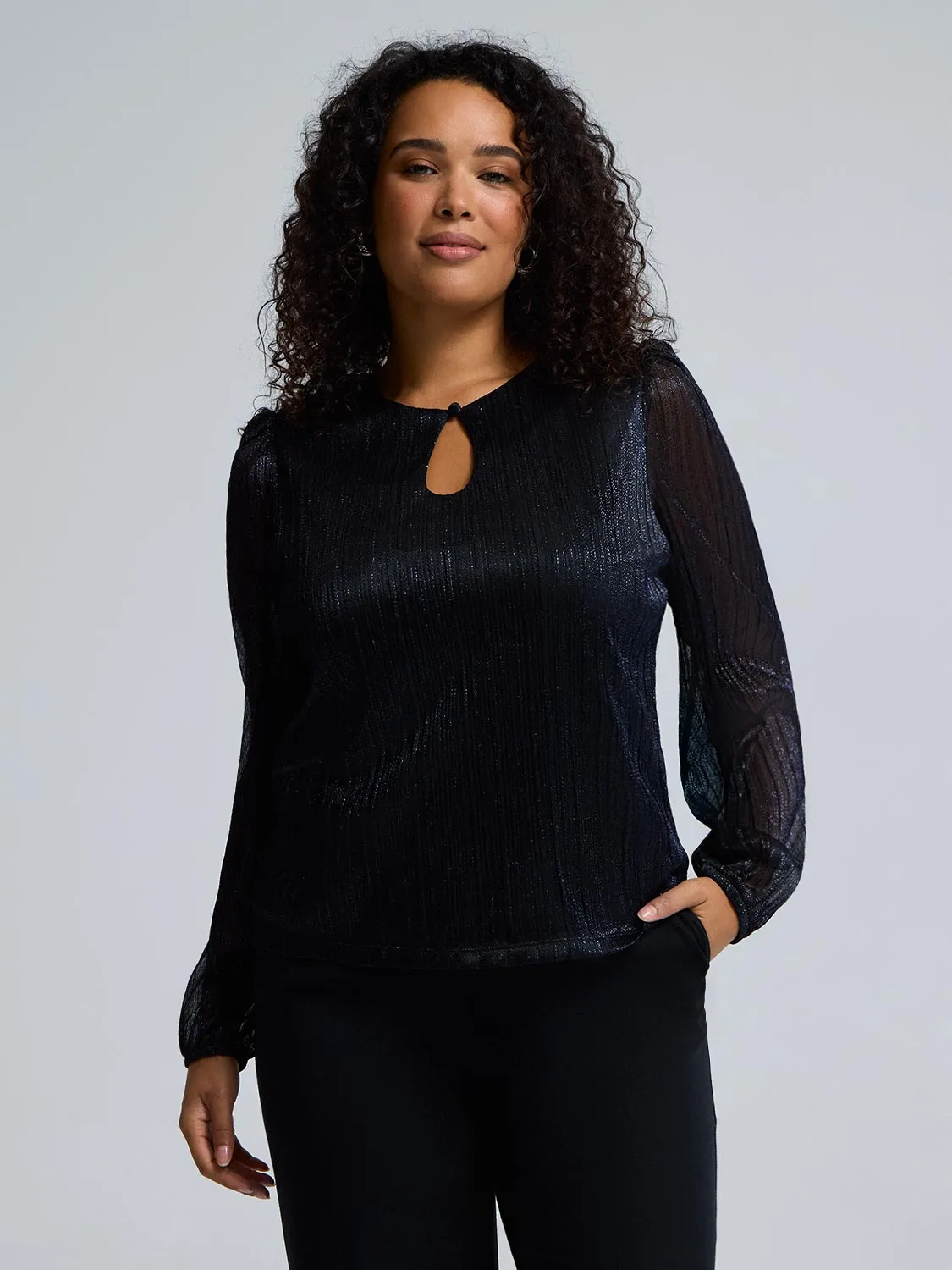 Front Keyhole Plisse Mesh Top sold by Suzy Shier product image thumbnail 2