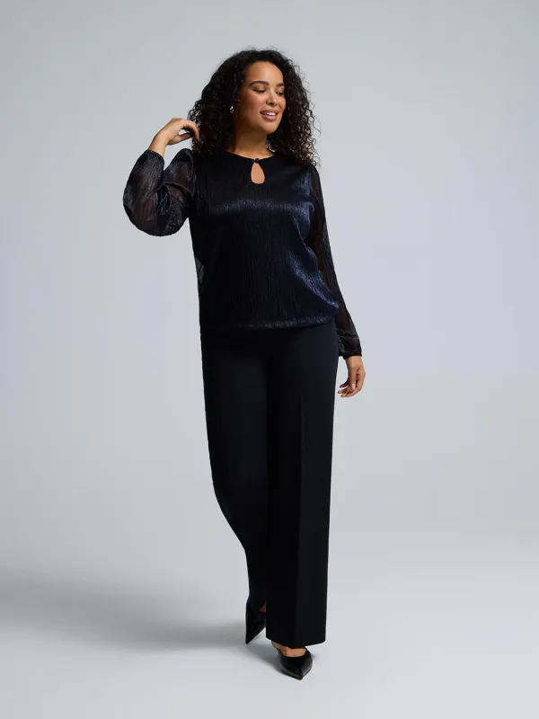 Front Keyhole Plisse Mesh Top sold by Suzy Shier