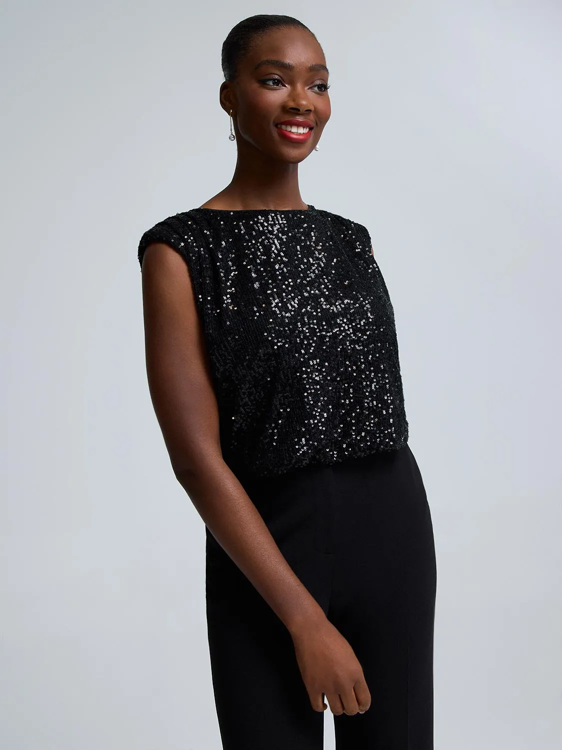 Cropped Sequin Mesh Bubble Hem Top sold by Suzy Shier product image thumbnail 3