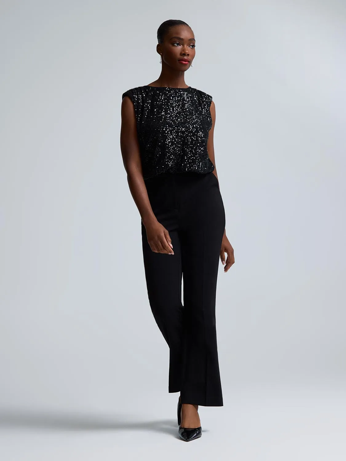 Cropped Sequin Mesh Bubble Hem Top sold by Suzy Shier product image thumbnail 4