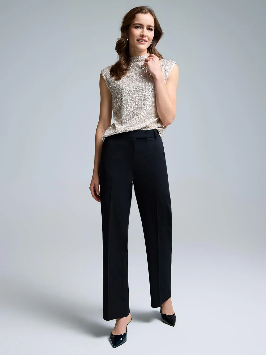 Sequin Mesh Funnel Neck Top sold by Suzy Shier