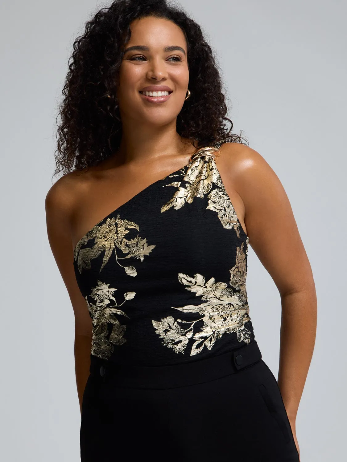 Foil Floral Print One-Shoulder Top sold by Suzy Shier product image thumbnail 2
