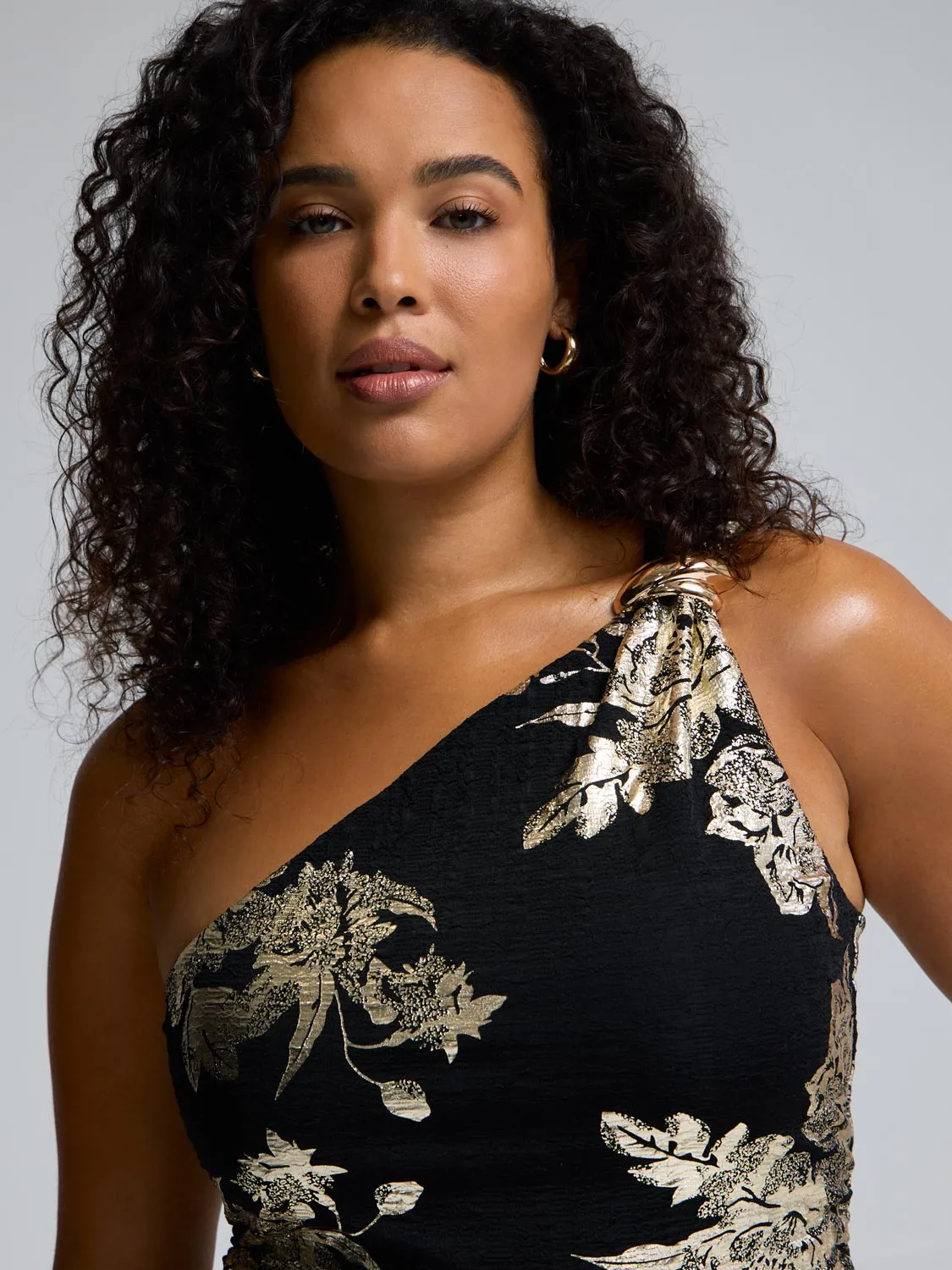 Foil Floral Print One-Shoulder Top sold by Suzy Shier product image thumbnail 4