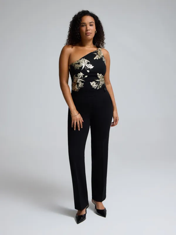 Foil Floral Print One-Shoulder Top sold by Suzy Shier