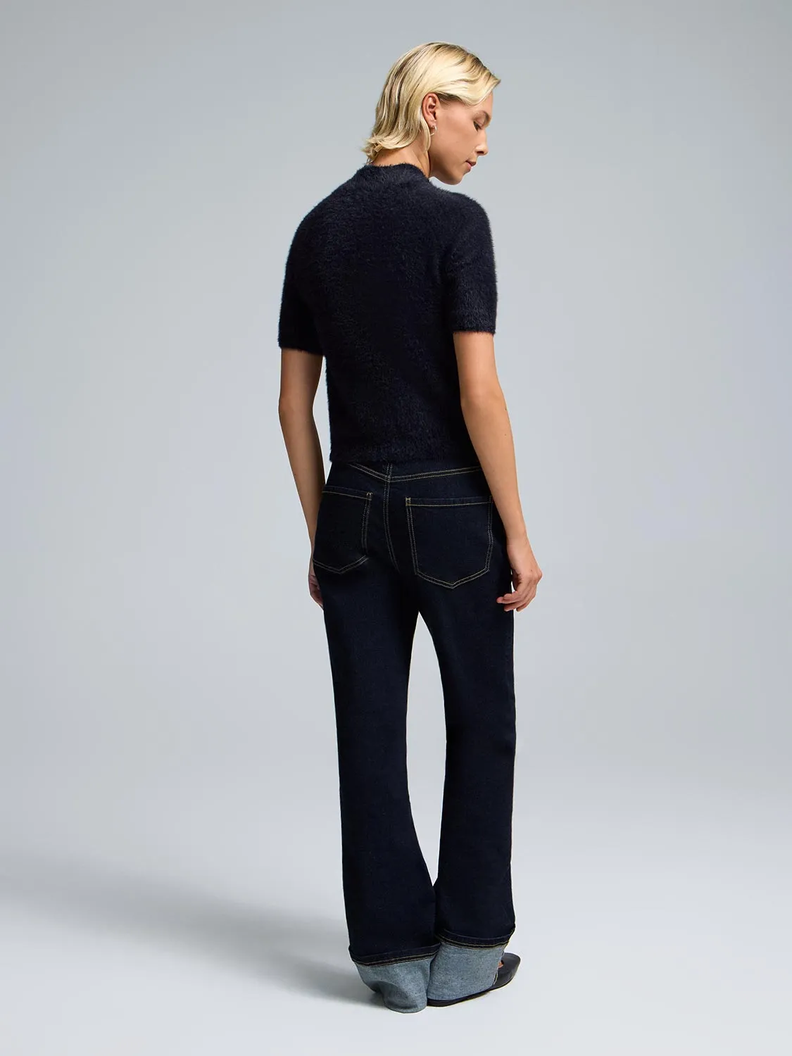 Fuzzy Mock Neck Short Sleeve Sweater sold by Suzy Shier product image thumbnail 4