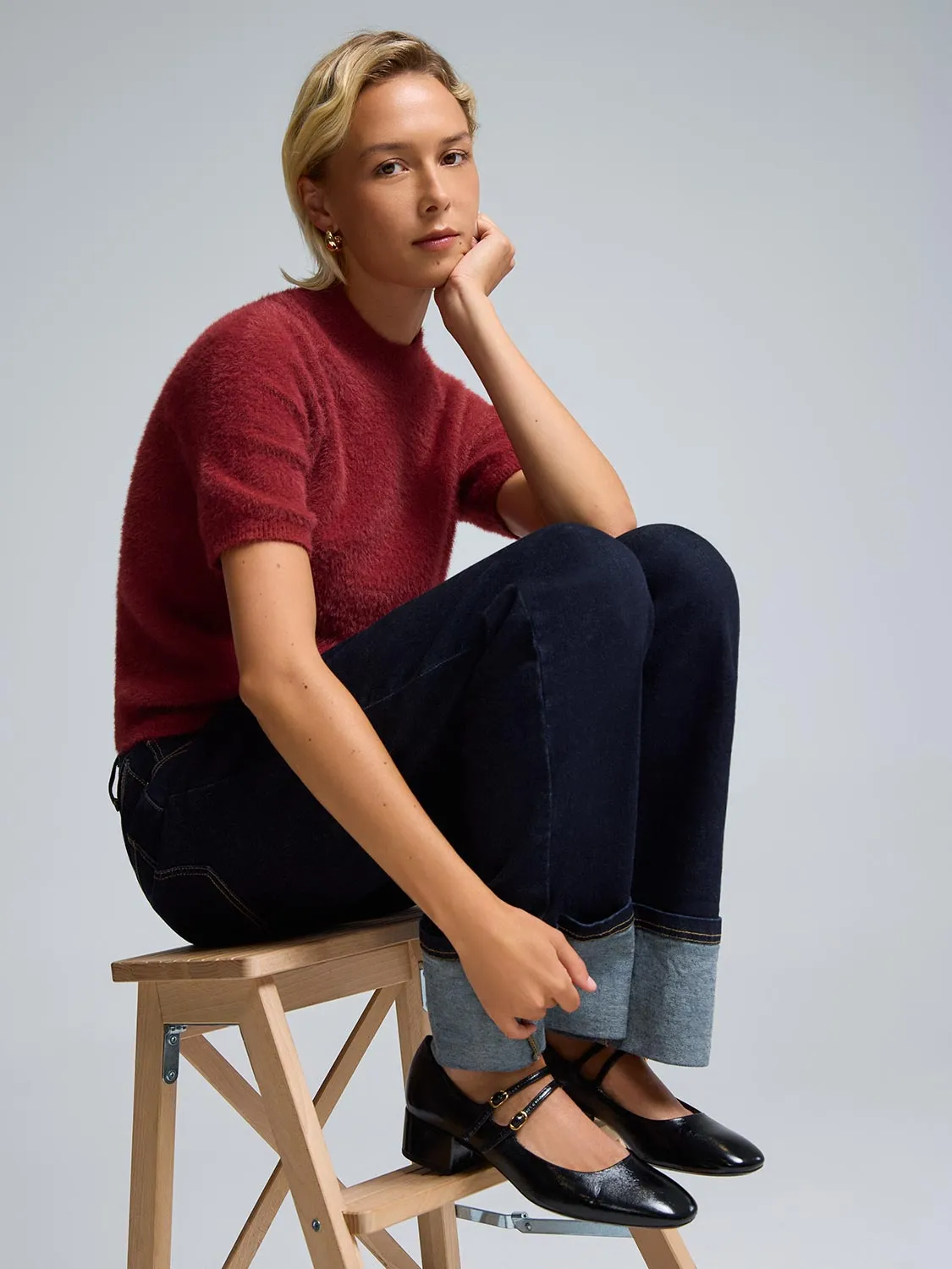 Fuzzy Mock Neck Short Sleeve Sweater sold by Suzy Shier product image thumbnail 5