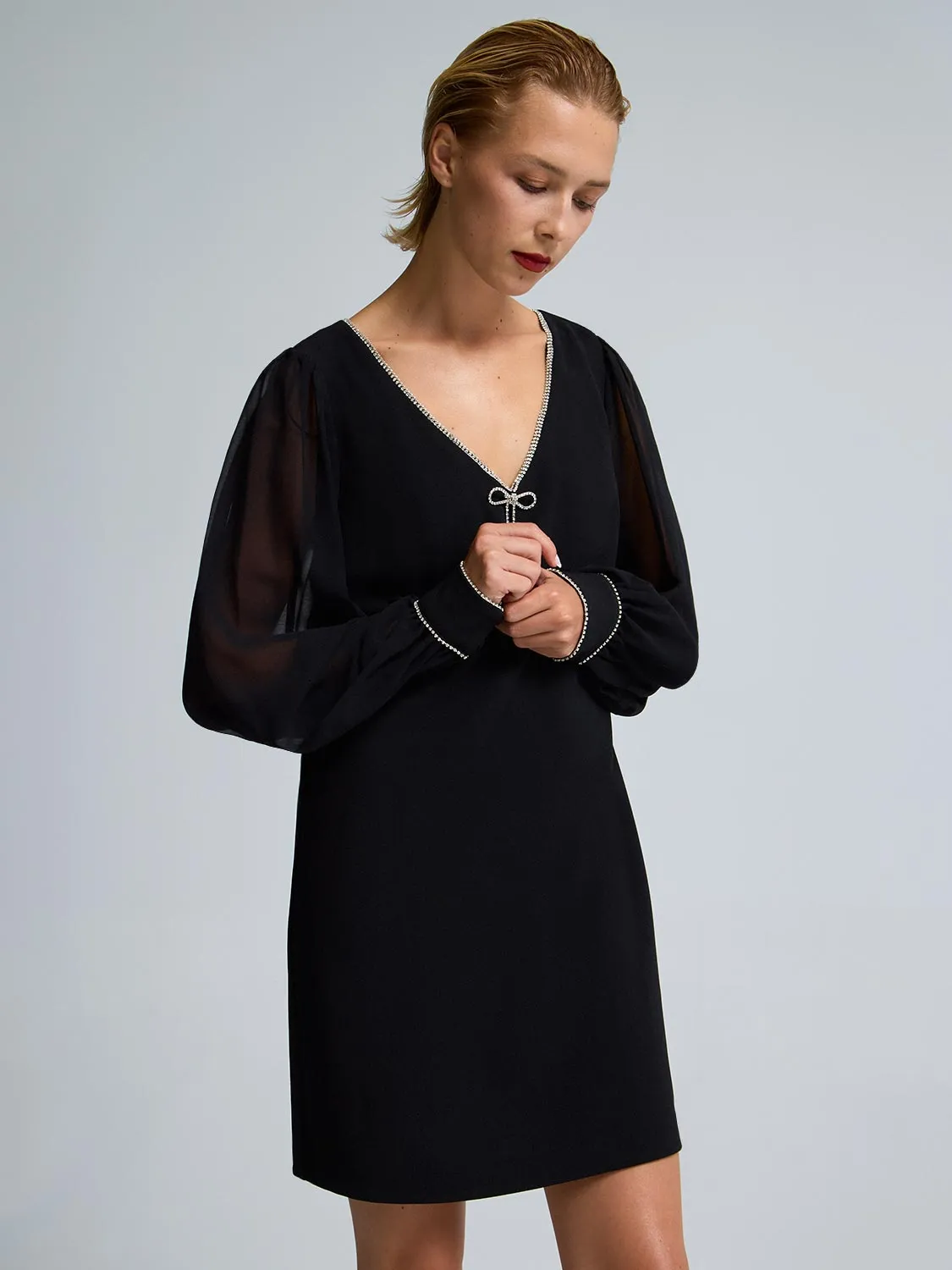 Chiffon Sleeve V-Neck Mini Dress sold by Suzy Shier product image thumbnail 5