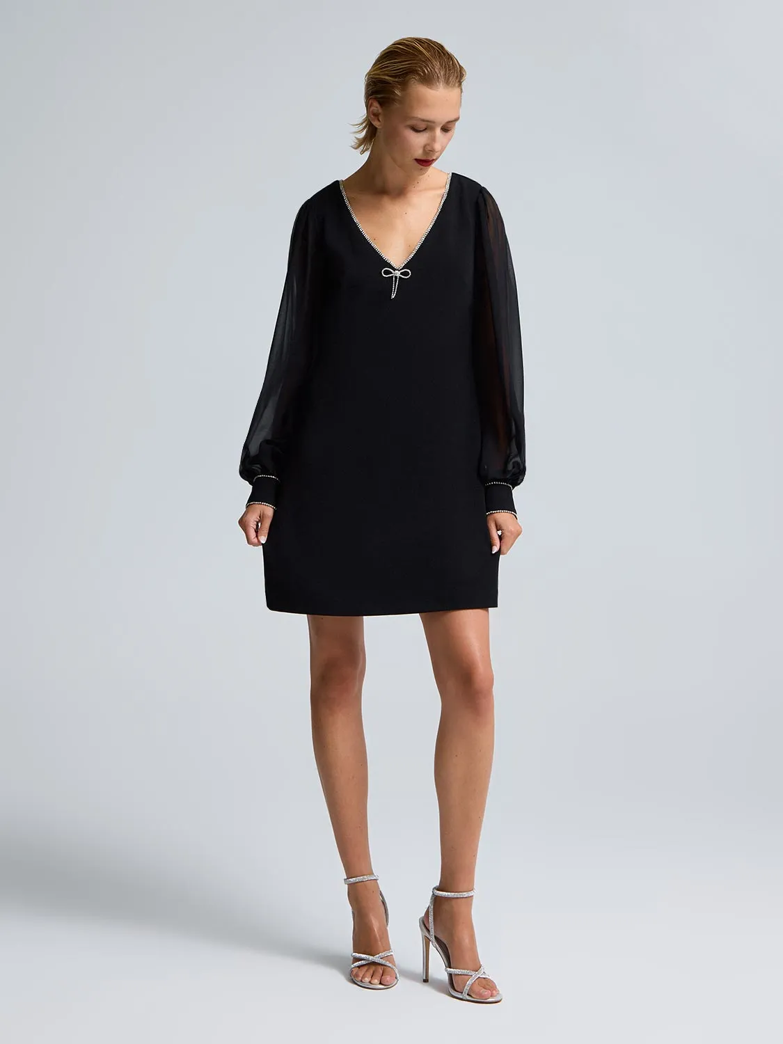 Chiffon Sleeve V-Neck Mini Dress sold by Suzy Shier product image thumbnail 4