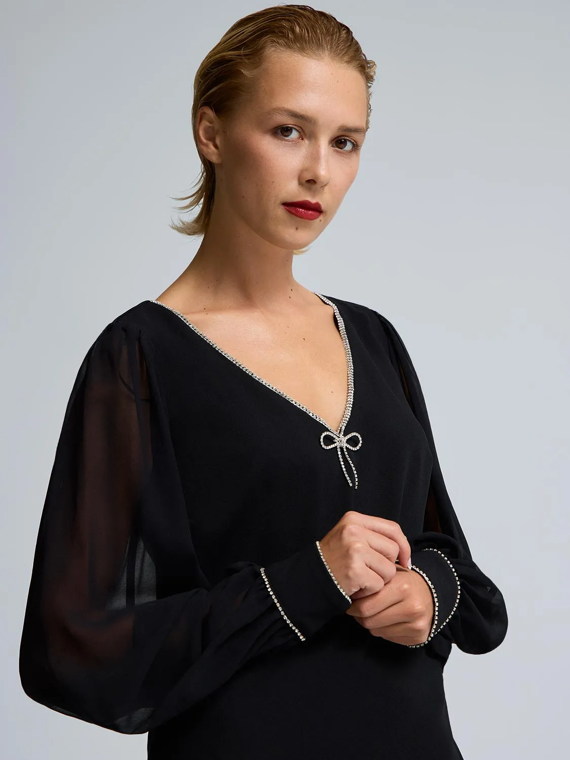 Chiffon Sleeve V-Neck Mini Dress sold by Suzy Shier product image thumbnail 2