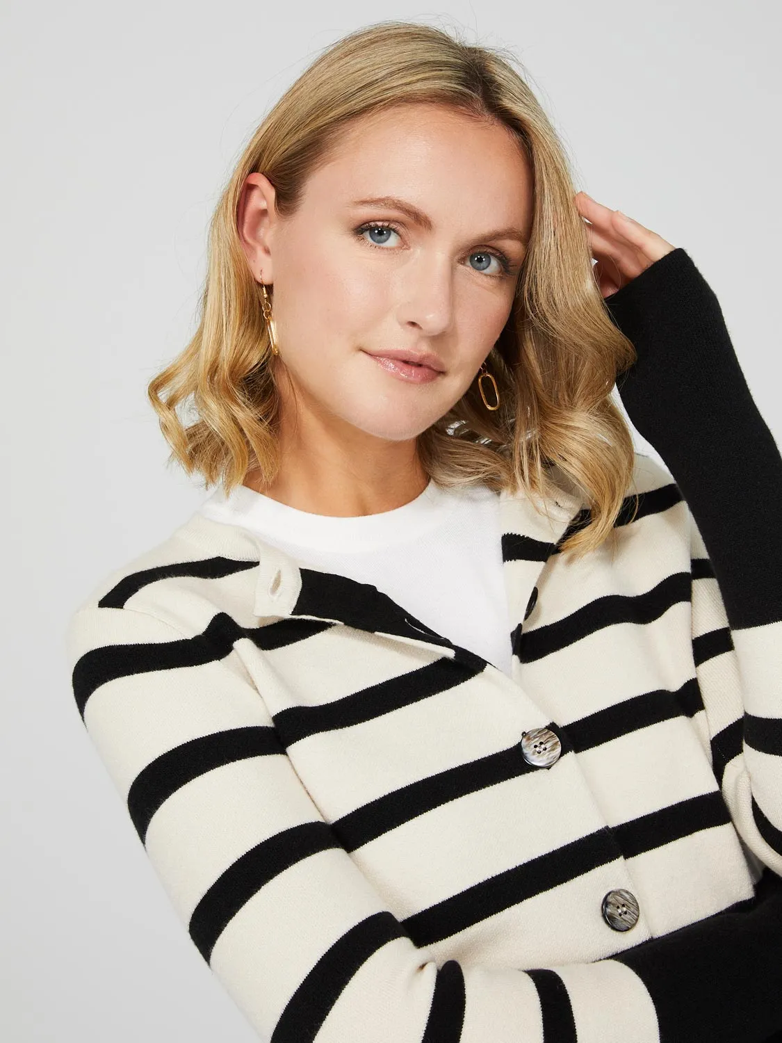 Striped Colourblock Button-Front Cardigan sold by Suzy Shier