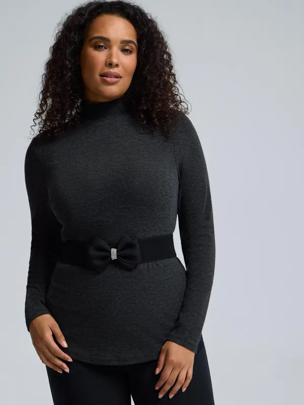 Rhinestone Bow Elastic Stretch Belt sold by Suzy Shier