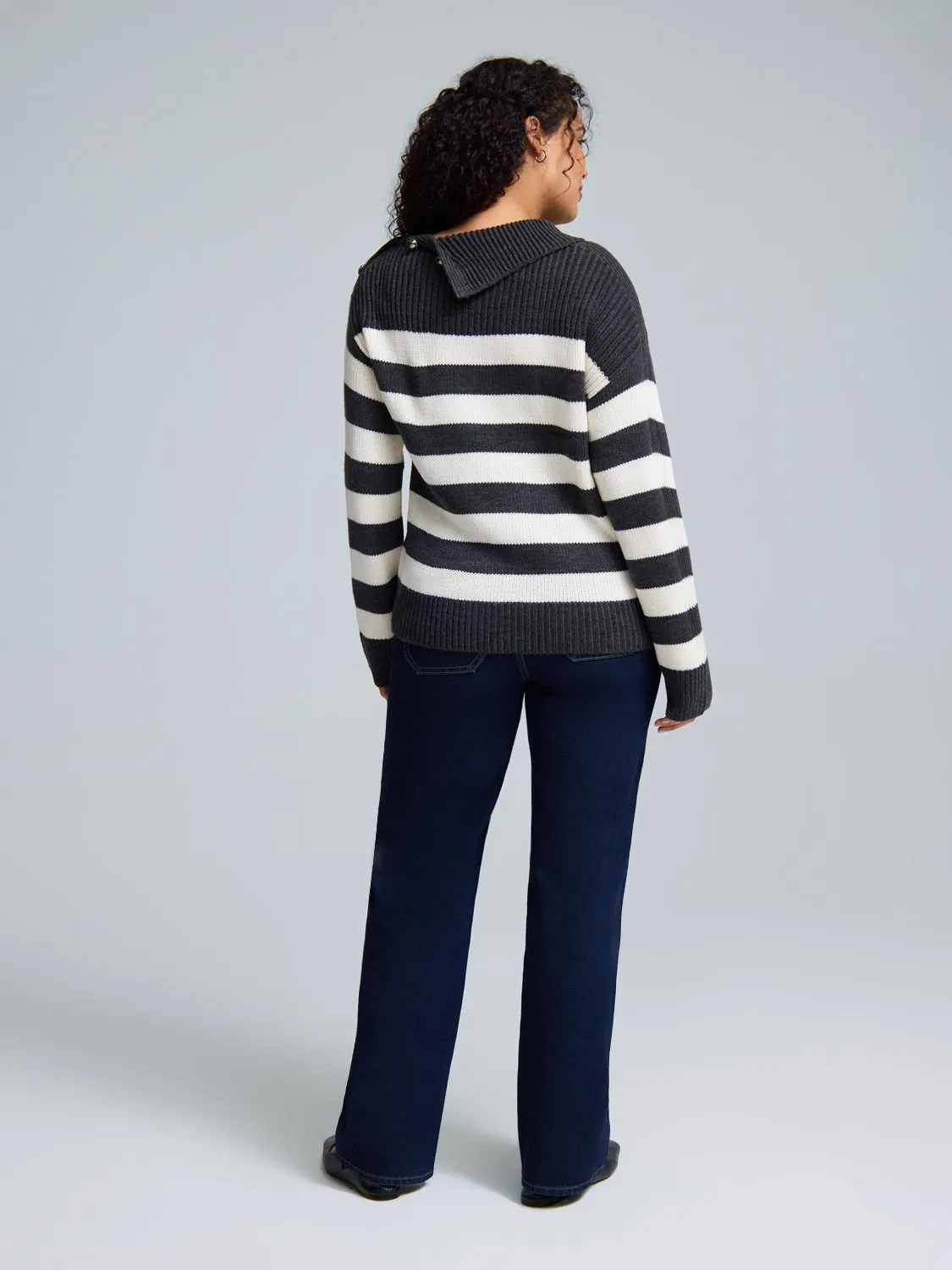 Striped Split Neck Shaker Stitch Sweater sold by Suzy Shier product image thumbnail 3