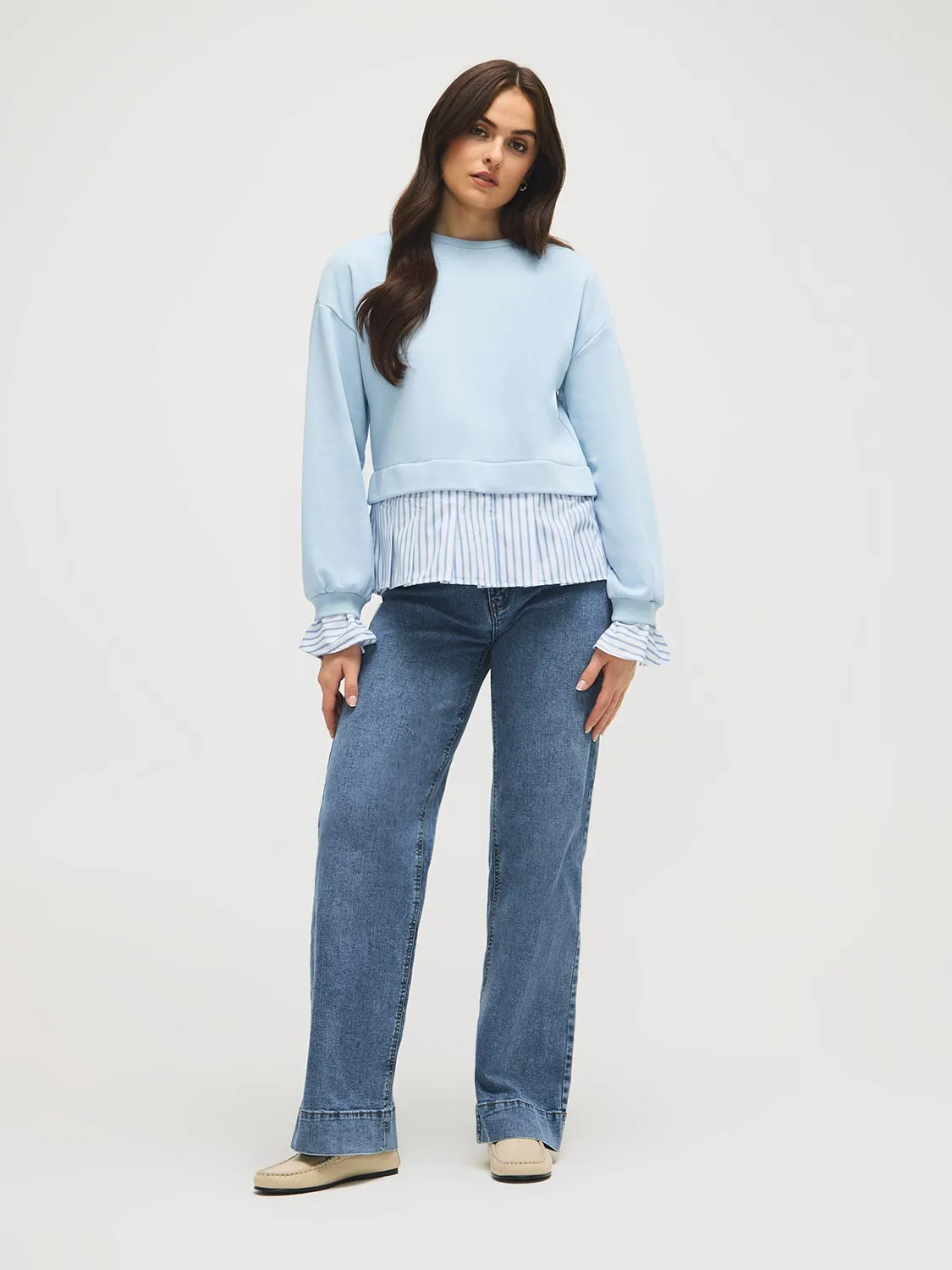 2-Fer Sweatshirt With Striped Cotton Blouse sold by Suzy Shier product image thumbnail 3