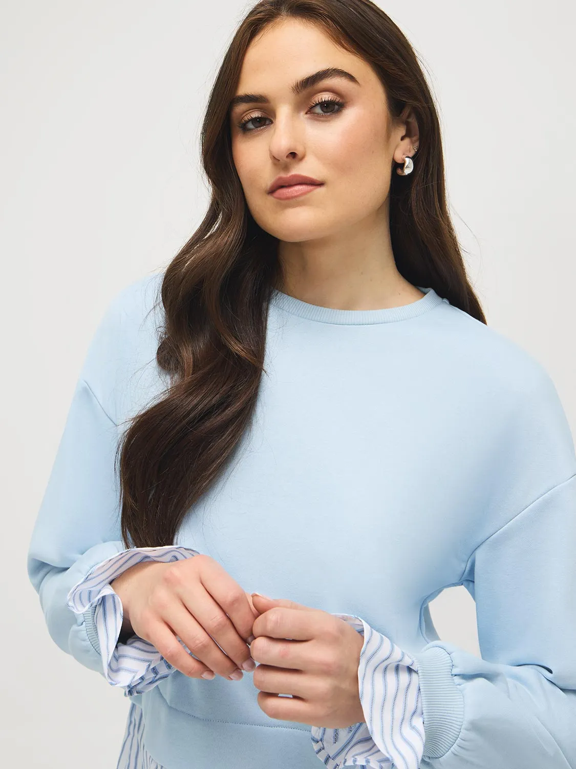 2-Fer Sweatshirt With Striped Cotton Blouse sold by Suzy Shier product image thumbnail 2