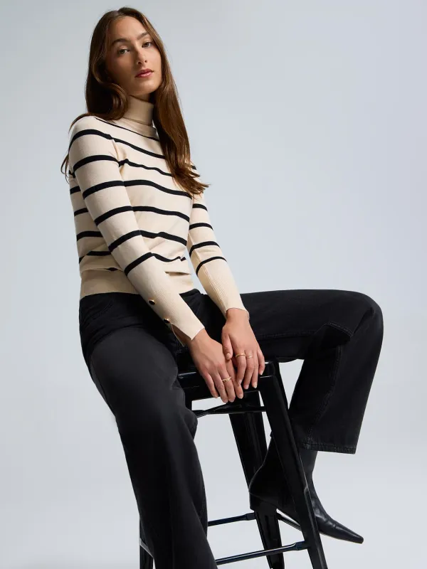 Metallic Striped Turtleneck Sweater sold by Suzy Shier