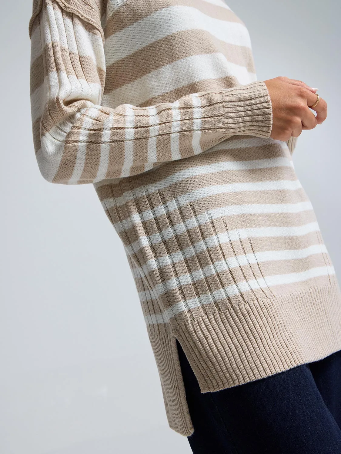 Striped Mock Neck Tunic Sweater sold by Suzy Shier product image thumbnail 3