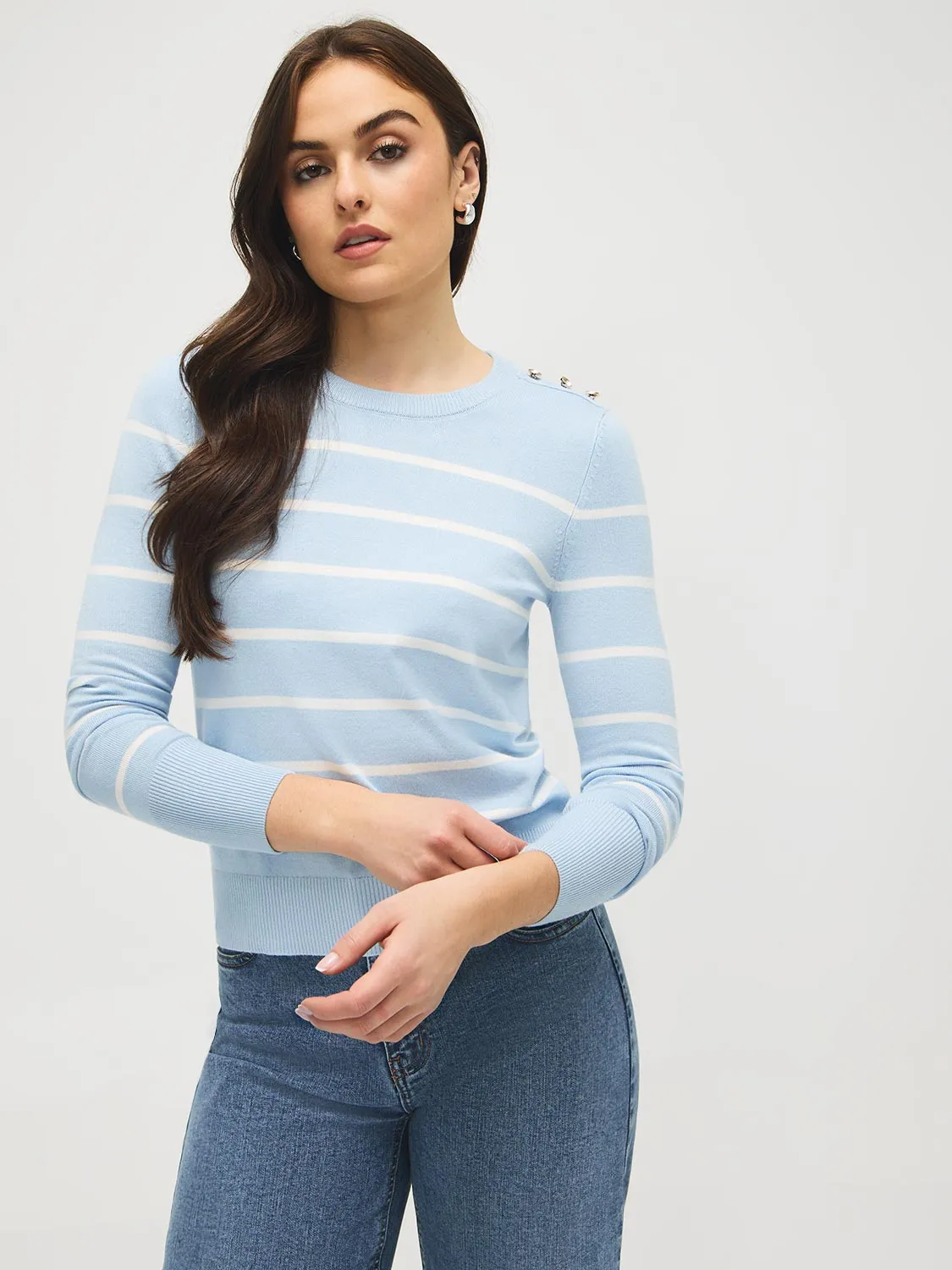 Striped Round Neck Long Sleeve Sweater sold by Suzy Shier product image thumbnail 4