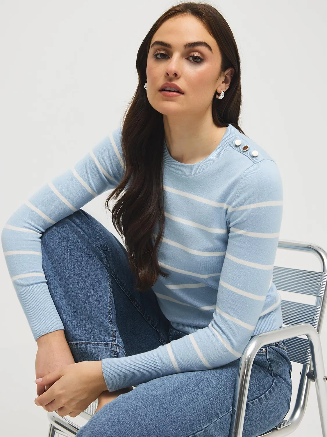 Striped Round Neck Long Sleeve Sweater sold by Suzy Shier