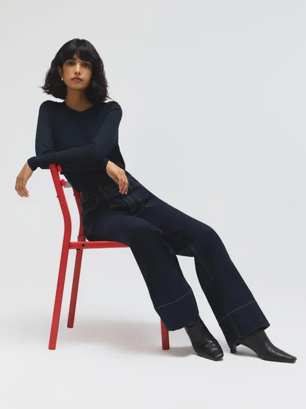 Cotton-Blend Straight Leg Jeans sold by Suzy Shier