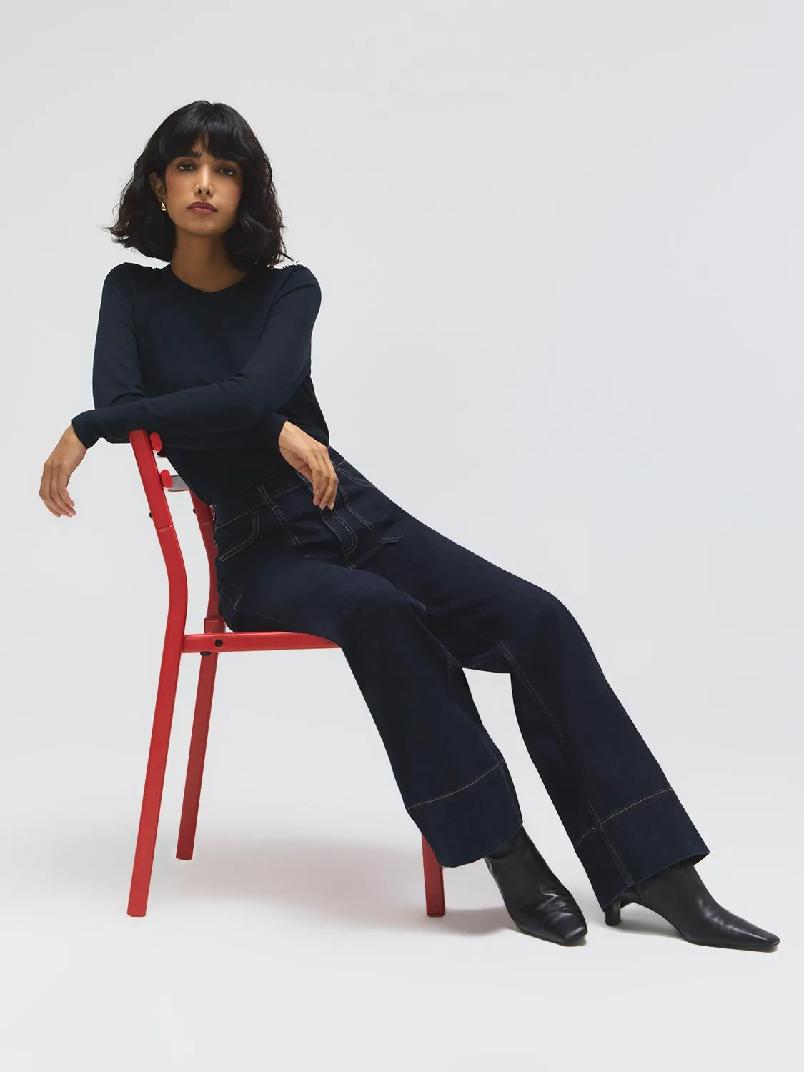 Cotton-Blend Straight Leg Jeans sold by Suzy Shier