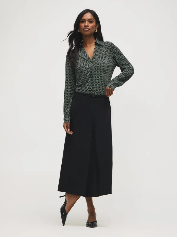 Printed Johnny Collar Button-Front Blouse sold by Suzy Shier