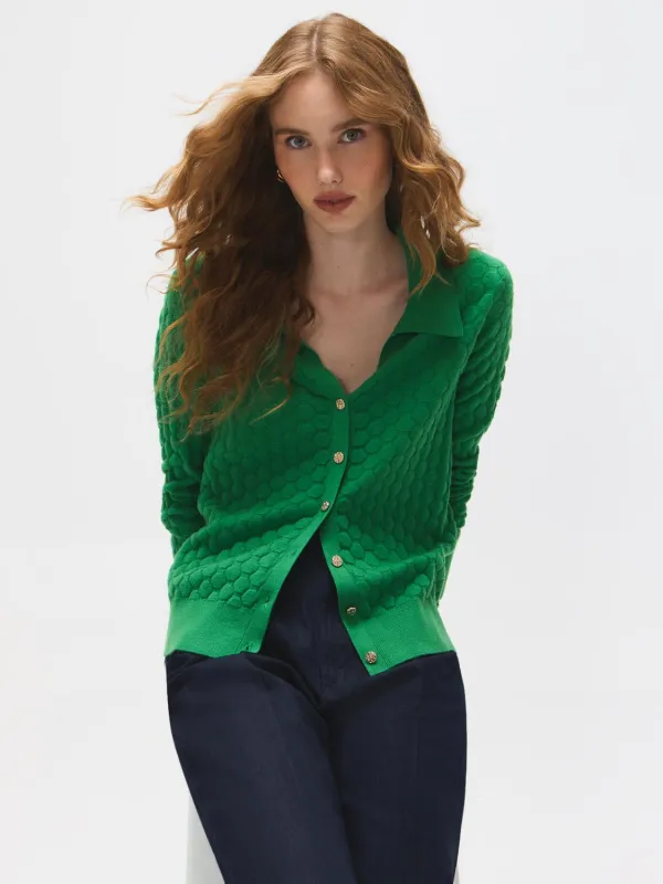 Johnny Collar Honeycomb Stitch Cardigan sold by Suzy Shier