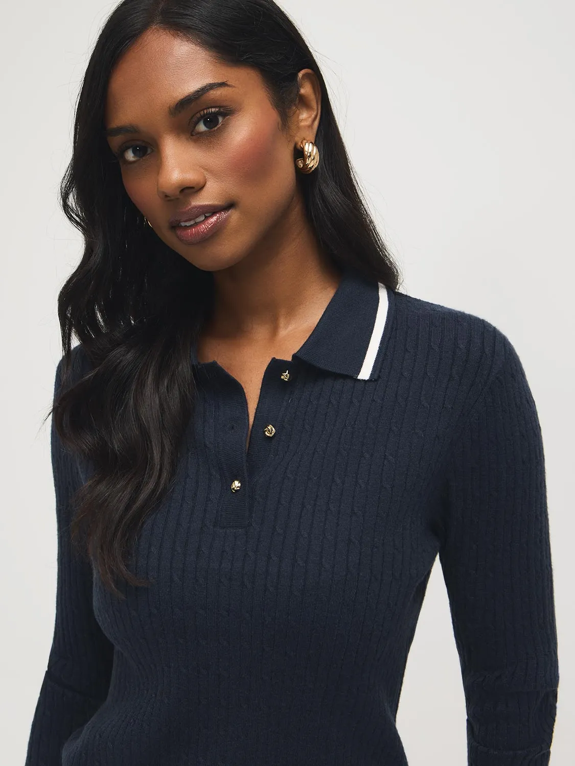 Johnny Collar Cable Knit Sweater sold by Suzy Shier product image thumbnail 4