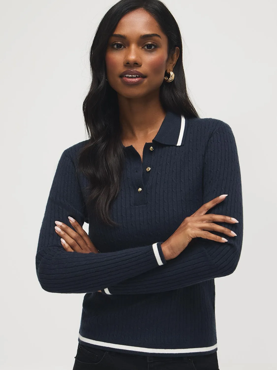 Johnny Collar Cable Knit Sweater sold by Suzy Shier product image thumbnail 2