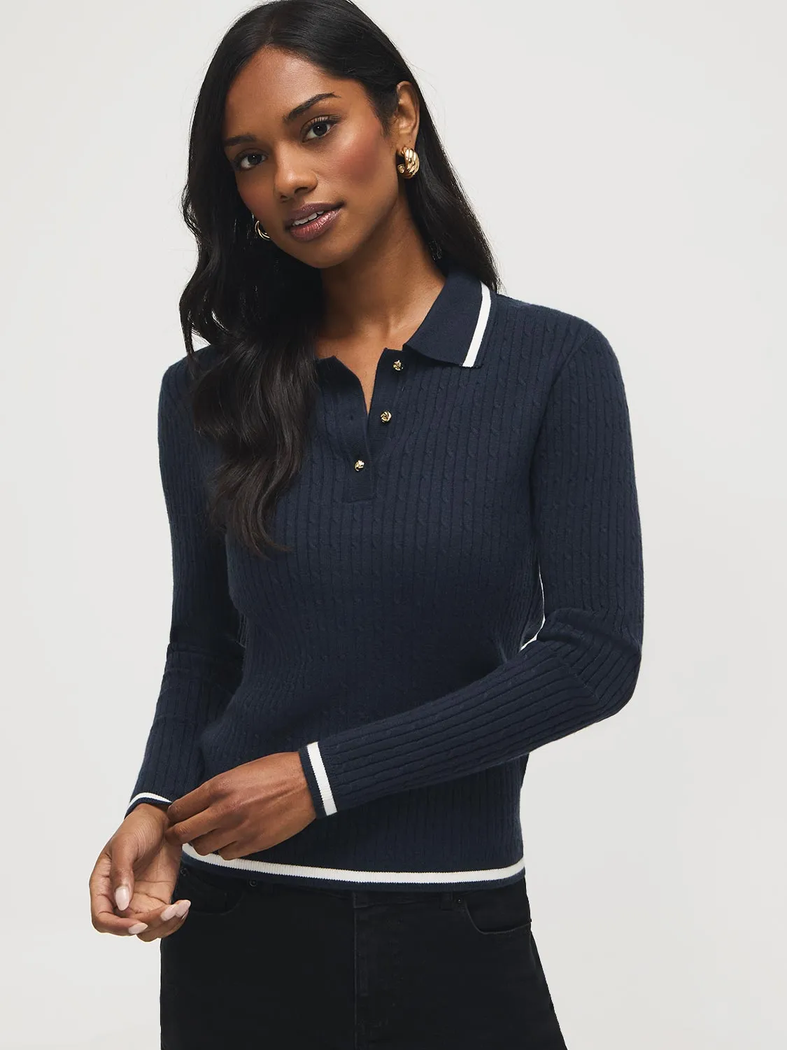 Johnny Collar Cable Knit Sweater sold by Suzy Shier product image thumbnail 5