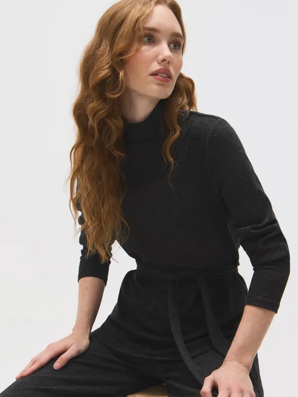 Mock Neck Melange Ribbed Tunic Top sold by Suzy Shier