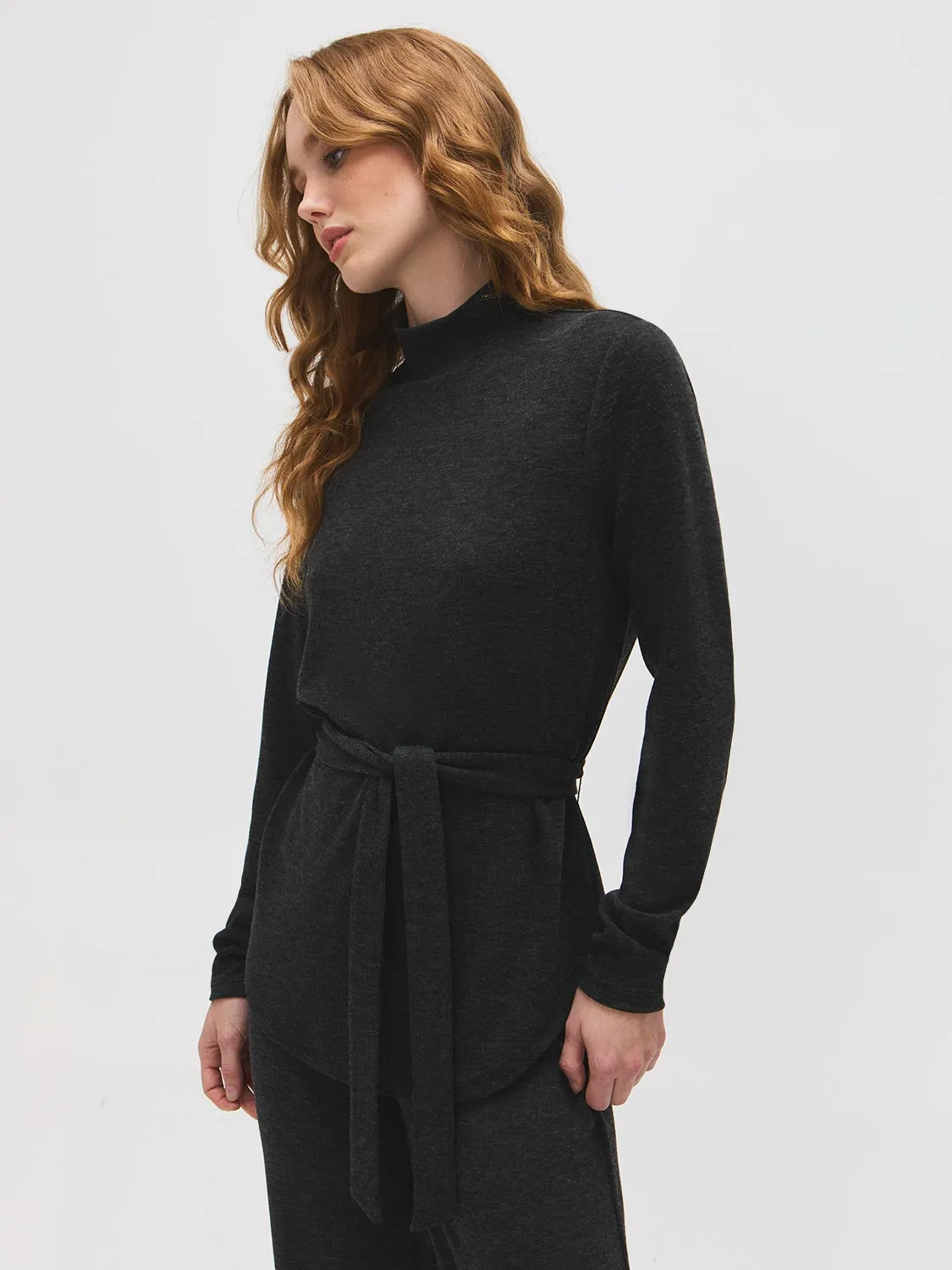 Mock Neck Melange Ribbed Tunic Top sold by Suzy Shier product image thumbnail 4