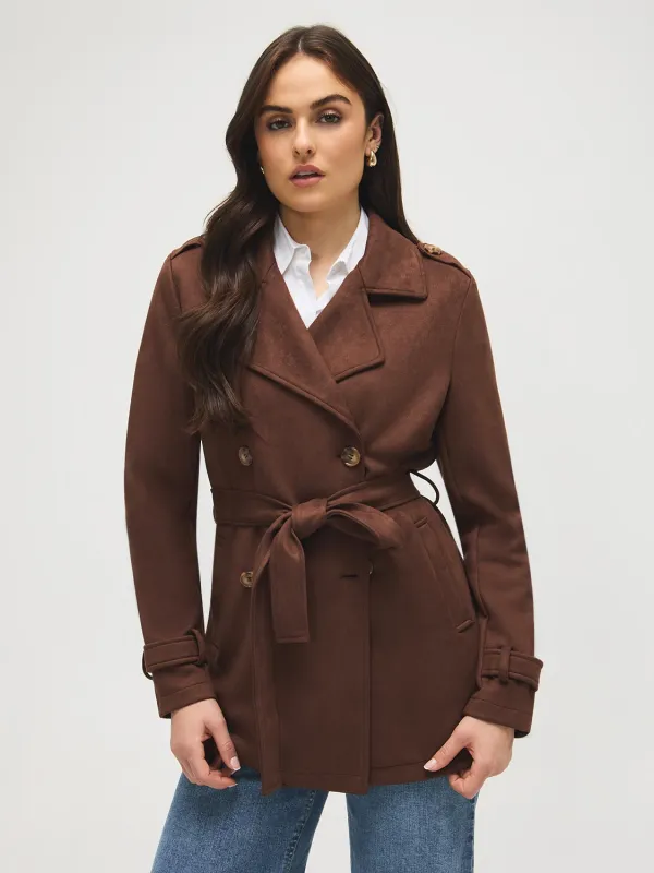 Faux Suede Trench Coat sold by Suzy Shier