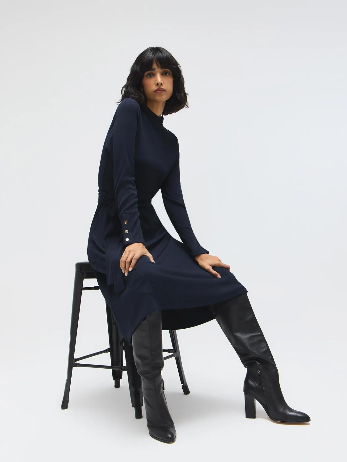Textured Mock Neck Midi Dress sold by Suzy Shier