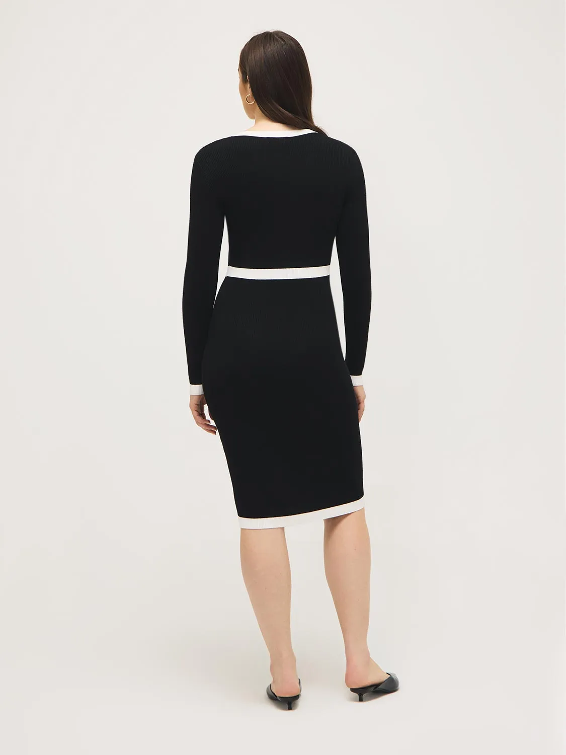 Contrast Trim V-Neck Midi Sweater Dress sold by Suzy Shier product image thumbnail 3