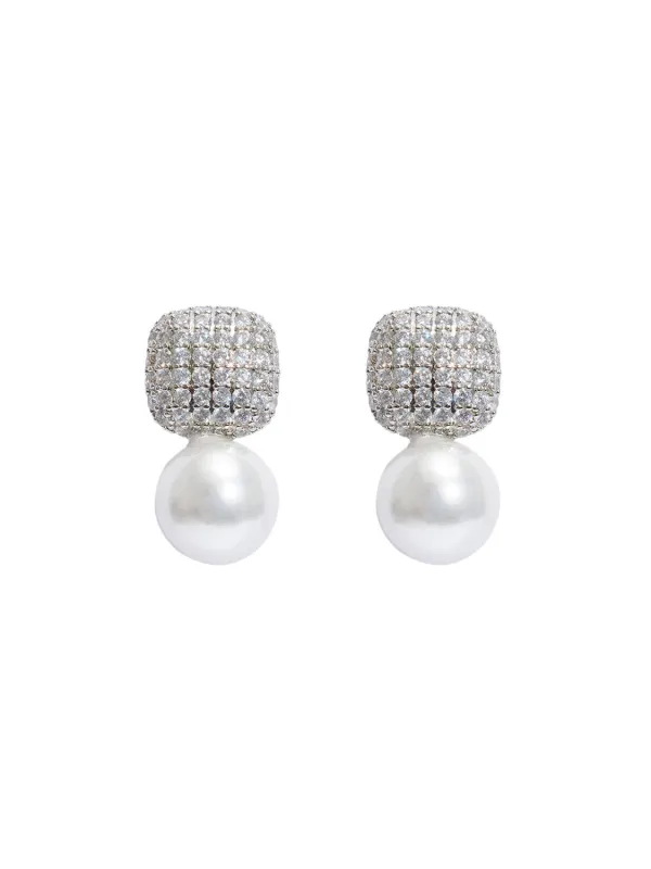 Pearl Drop Pavé Earrings sold by Suzy Shier