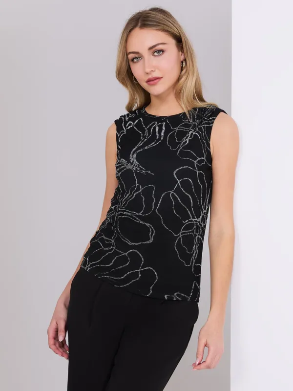Sleeveless Floral Print Mesh Top sold by Suzy Shier