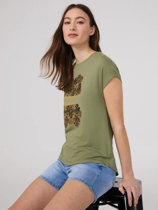 Foil Tropical Print Graphic T-Shirt sold by Suzy Shier