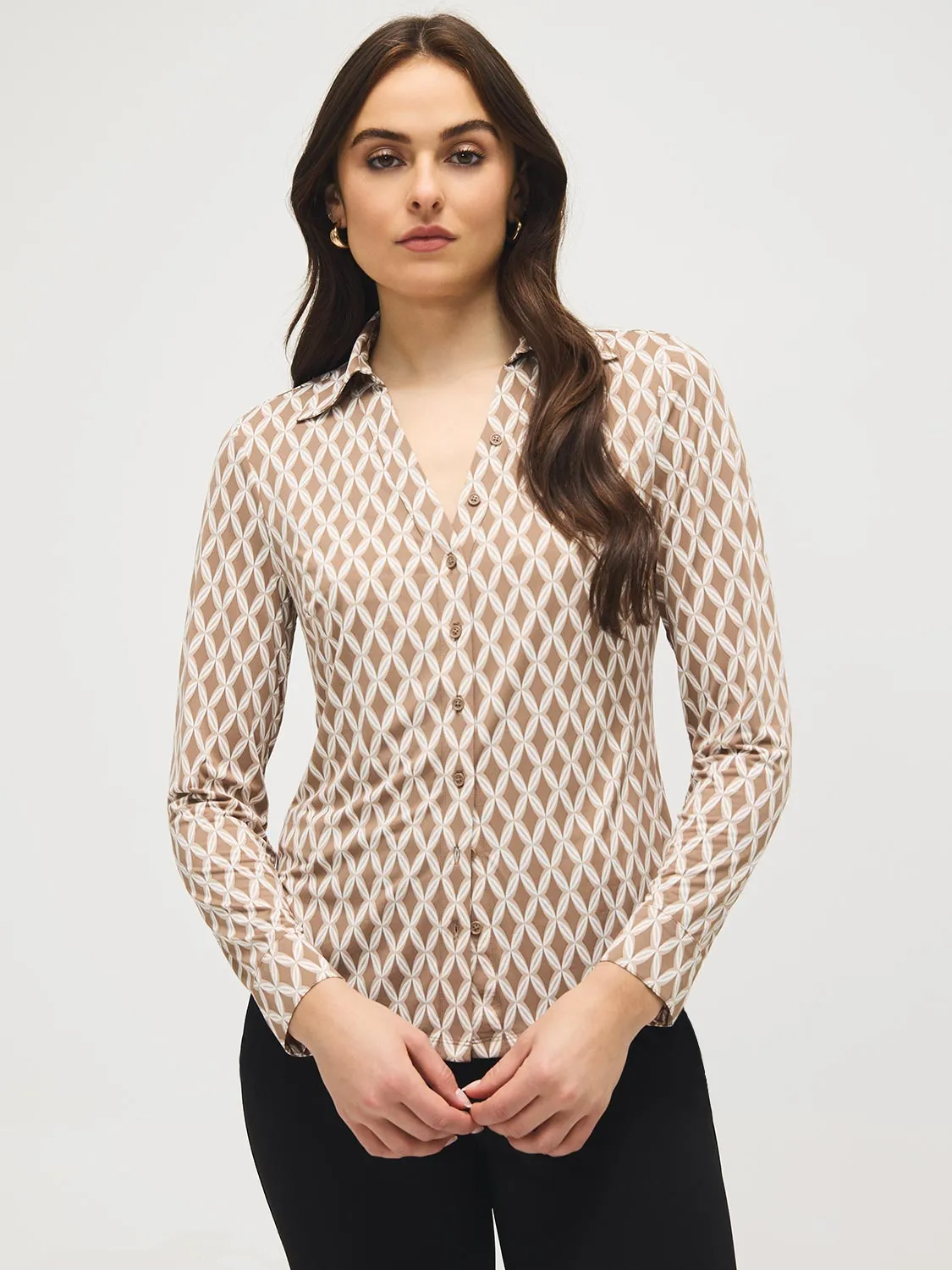 Geo Print Johnny Collar Button-Front Blouse sold by Suzy Shier product image thumbnail 3