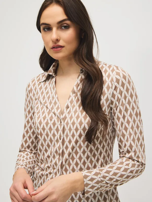 Geo Print Johnny Collar Button-Front Blouse sold by Suzy Shier