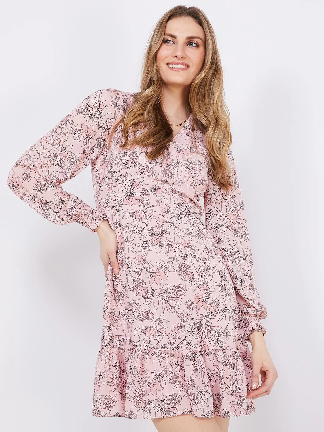 Floral Print V-Neck Dress With Waist Detail sold by Suzy Shier product image thumbnail 2