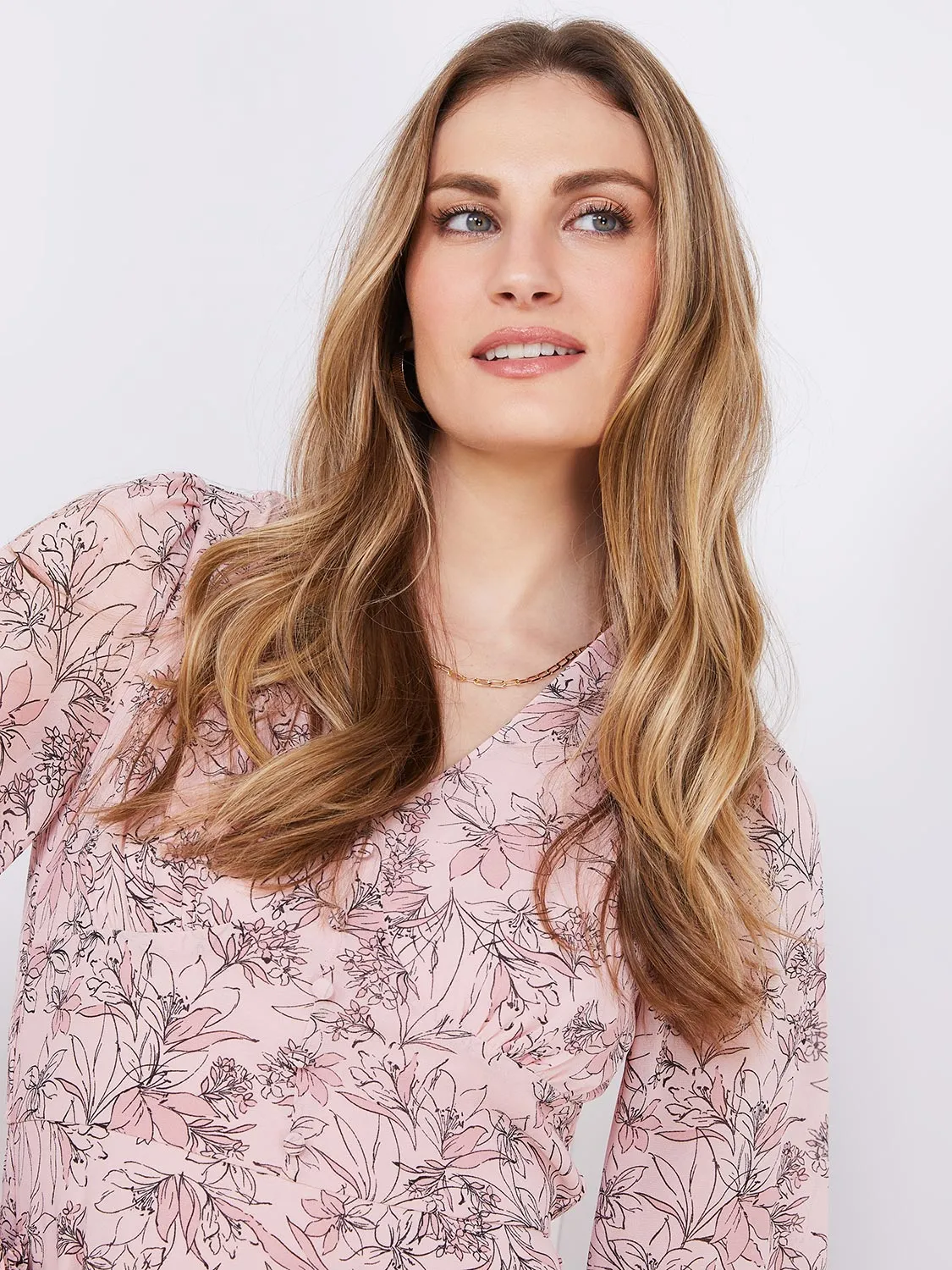 Floral Print V-Neck Dress With Waist Detail sold by Suzy Shier product image thumbnail 3