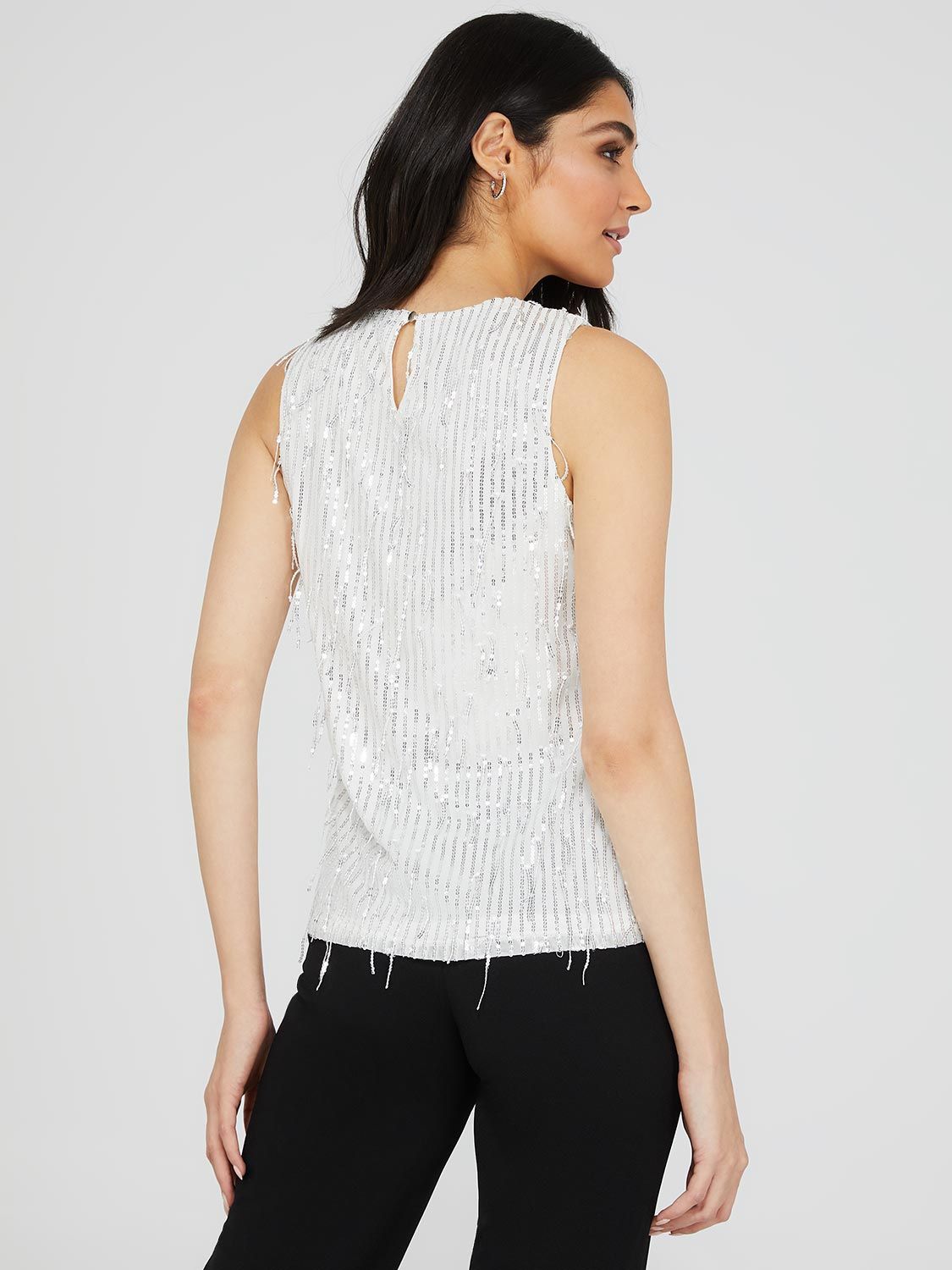 Sleeveless Sequin Fringe Mesh Top sold by Suzy Shier product image thumbnail 5