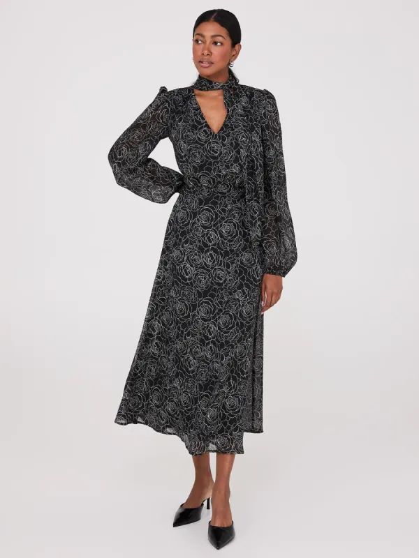 Crinkled Floral Print Bow Midi Dress sold by Suzy Shier