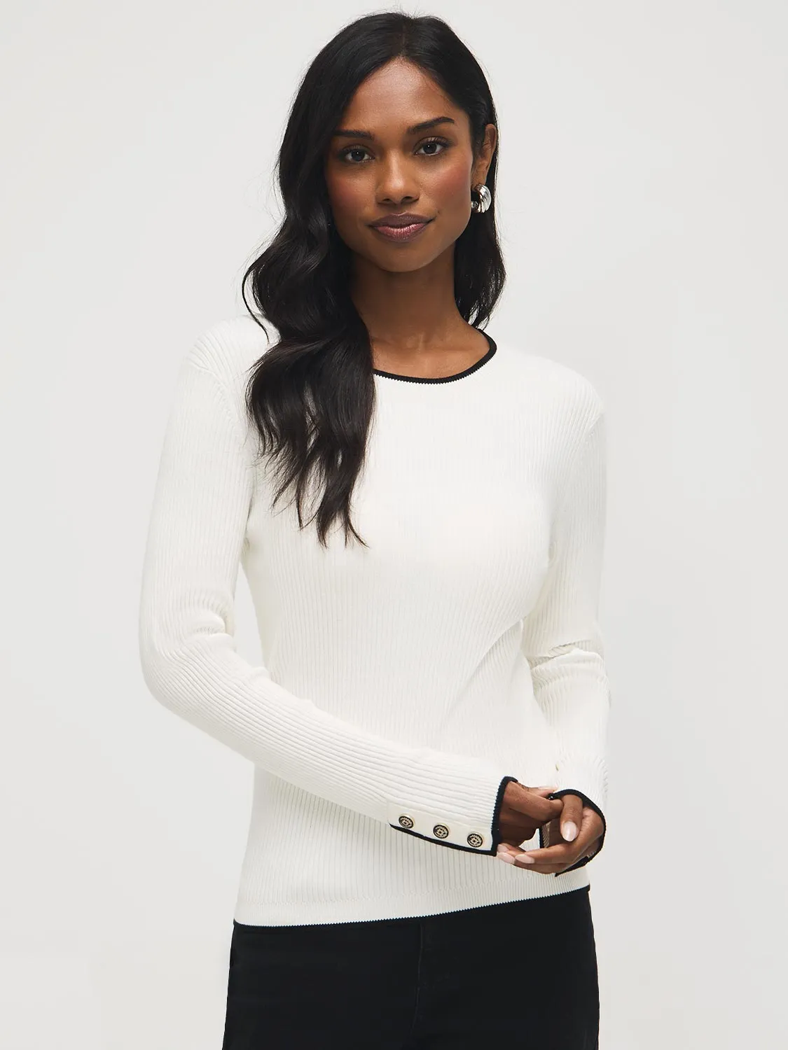 Button-Cuff Ribbed Sweater sold by Suzy Shier product image thumbnail 3