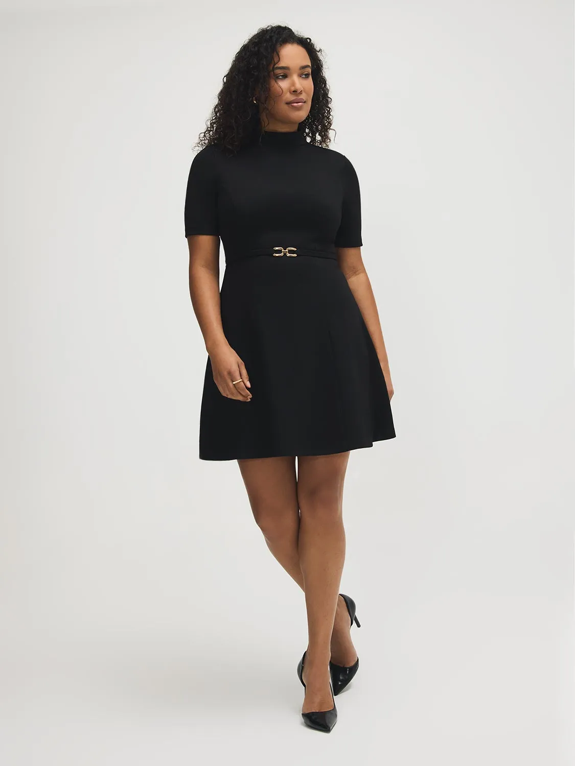 Mock Neck Fit & Flare Mini Dress sold by Suzy Shier