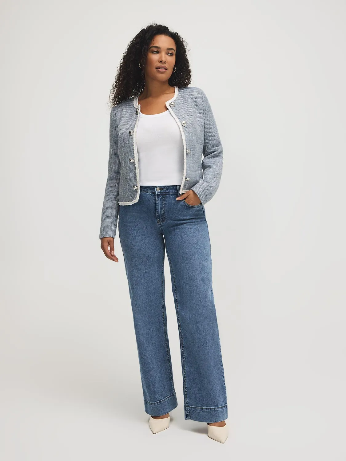 Contrast Trim Cropped Boucle Blazer sold by Suzy Shier product image thumbnail 3