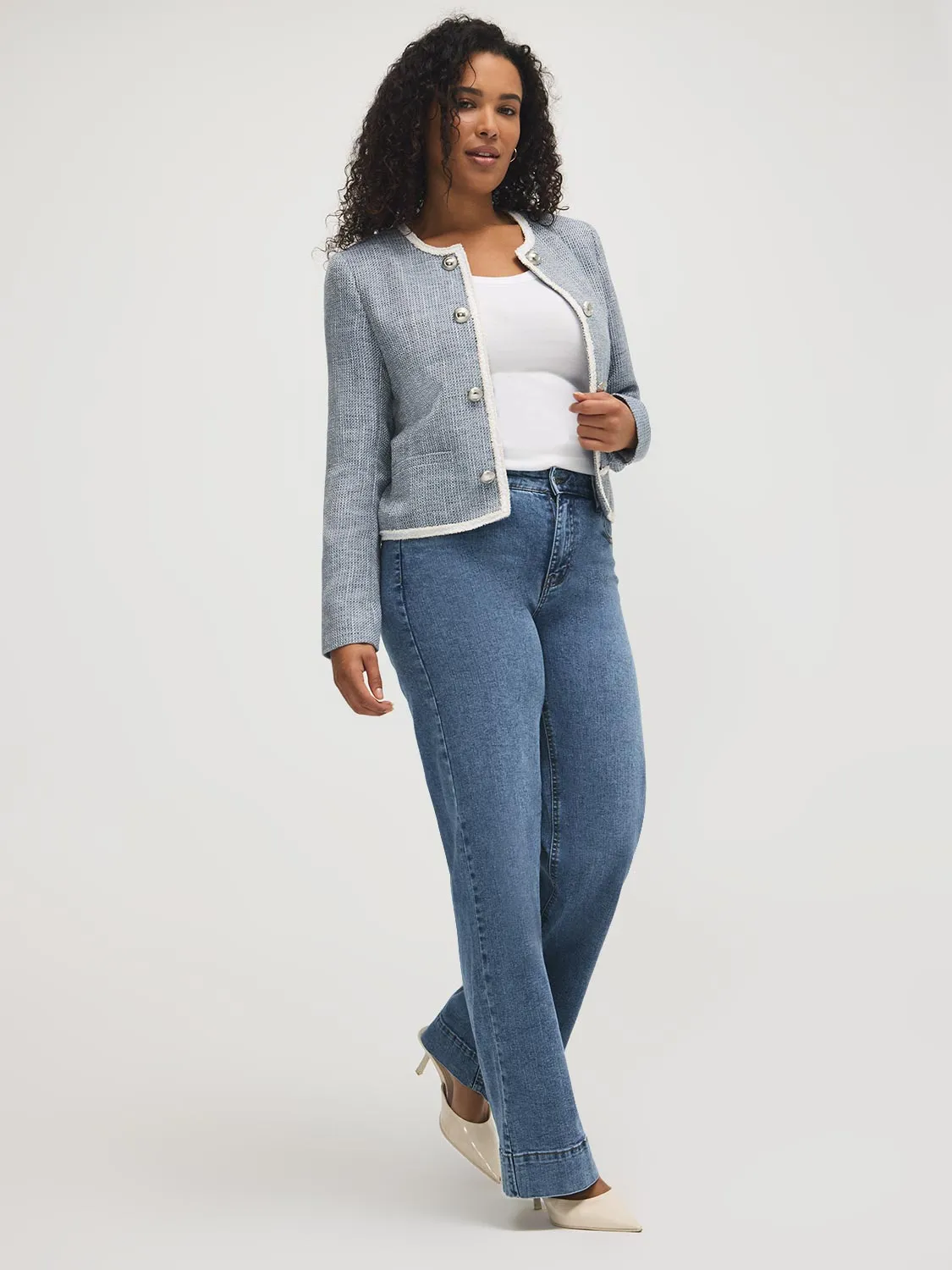 Contrast Trim Cropped Boucle Blazer sold by Suzy Shier product image thumbnail 2