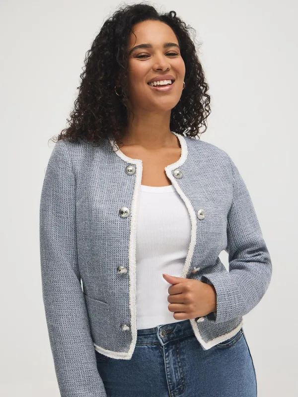 Contrast Trim Cropped Boucle Blazer sold by Suzy Shier