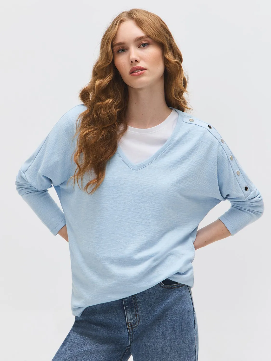 V-Neck Button-Detail Top sold by Suzy Shier