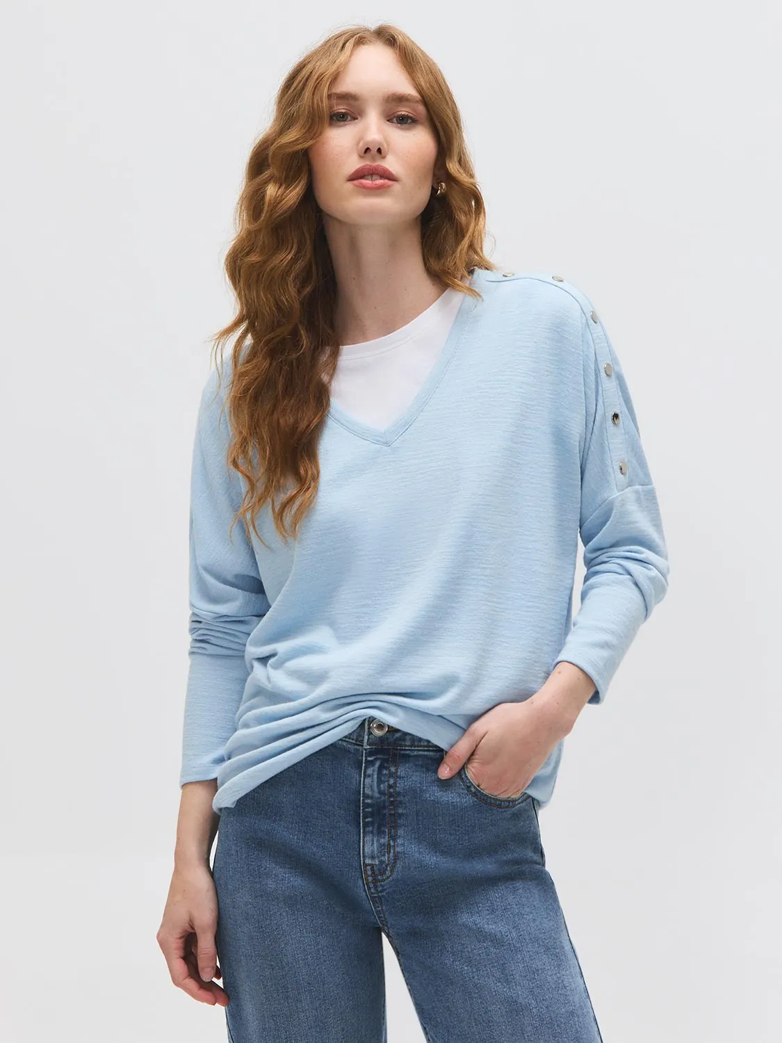 V-Neck Button-Detail Top sold by Suzy Shier product image thumbnail 4